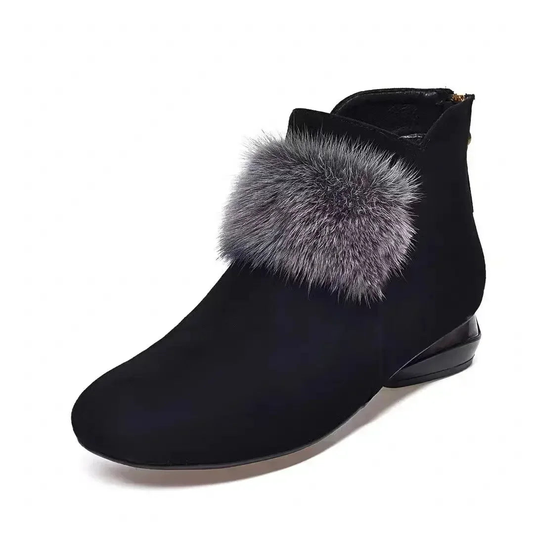 Zapatos de invierno para mujer, botas cálidas de felpa, de tacón bajo, antideslizantes, para ir al trabajo, para oficina, botas cortas con cremallera a la moda.