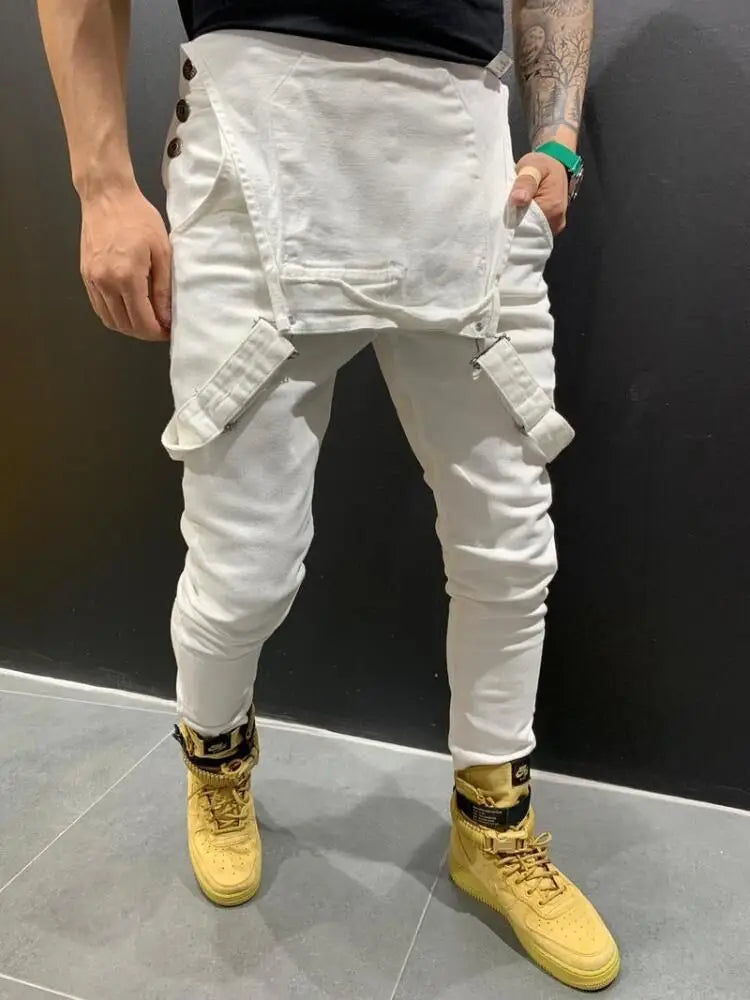 Women Jeans Rompers Washing Ankle Length Overalls Pencil Pants One Piece High Street Pockets Spliced Solid Slight Strech