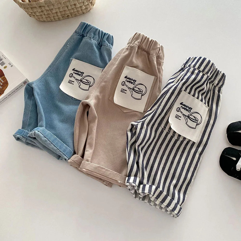 1-5Y Kid's Jeans Loose Solid Boys Denim Pants Patchwork Pocket Girls Straight Trousers Casual Kids Outdoor Pants