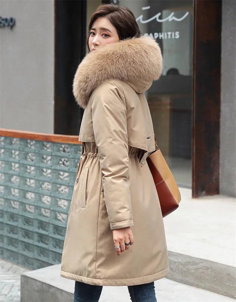 Winter Jacket 2024 New Women Parka Clothes Long Coat Wool Liner Hooded Jacket Fur Collar Thick Warm Snow Wear Fashion Parka