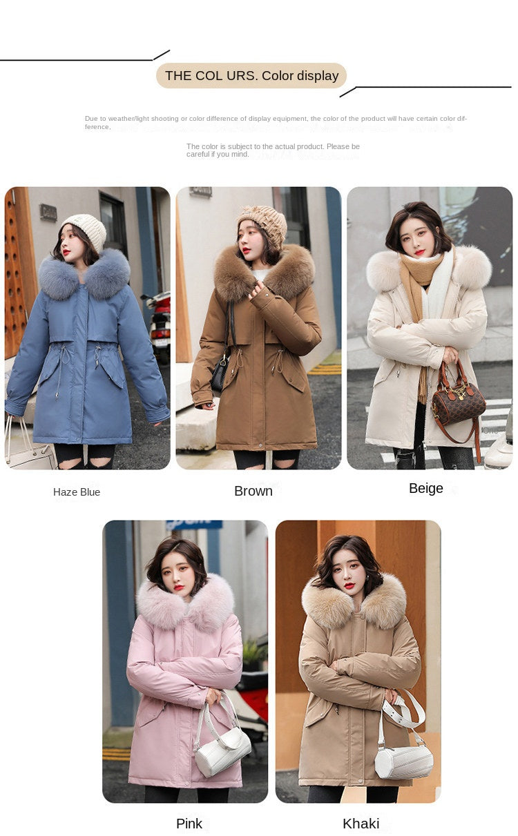 Women Parka Fashion  2023 Winter Jacket Slim with Fur Collar Warm Snow Wear Padded Clothes Long Coat Wool Liner Hooded Parkas