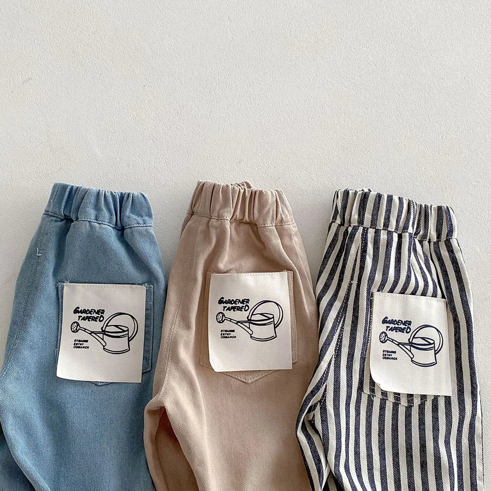 1-5Y Kid's Jeans Loose Solid Boys Denim Pants Patchwork Pocket Girls Straight Trousers Casual Kids Outdoor Pants