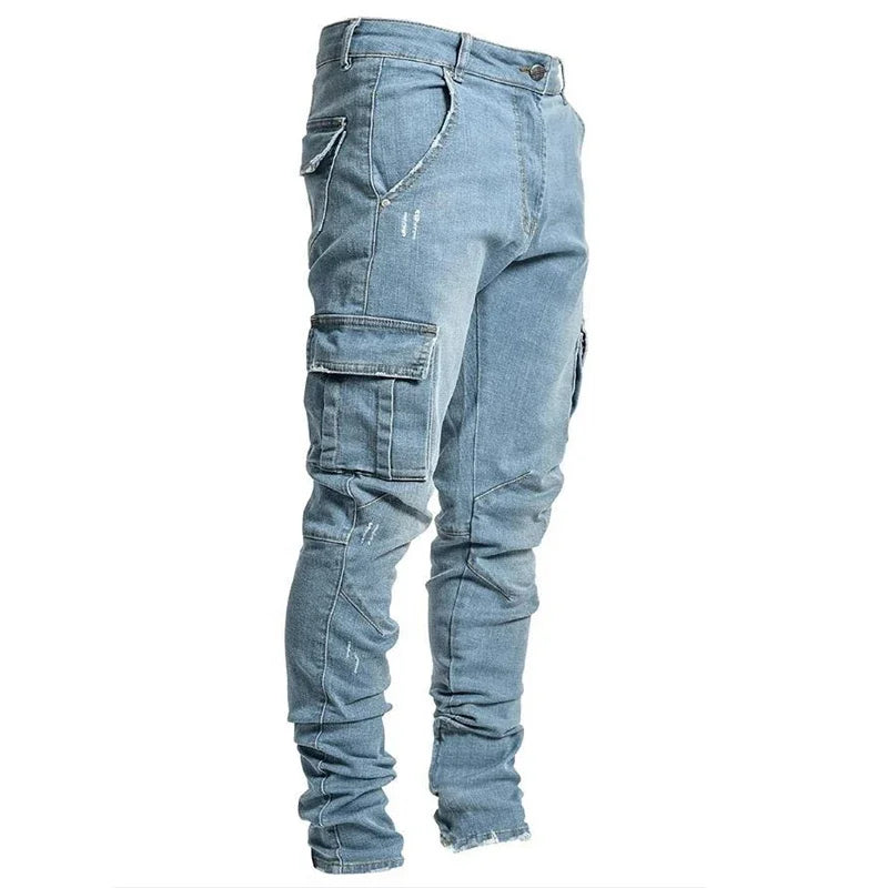 Straight Jeans Men Punk Skinny Denim Pants Spring Summer Boyfriend Jeans Streetwear Zipper Slim Fit Black Goth Trousers