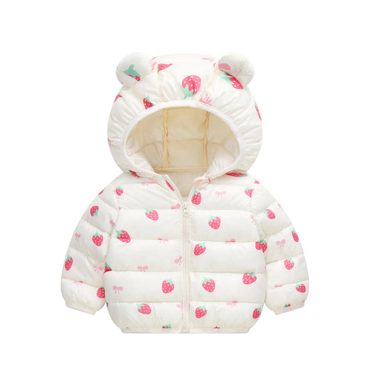 1-6Y Baby Cartoon Bear Ear Hooded Puffer Jackets Infant Warm Printed Winter Coats
