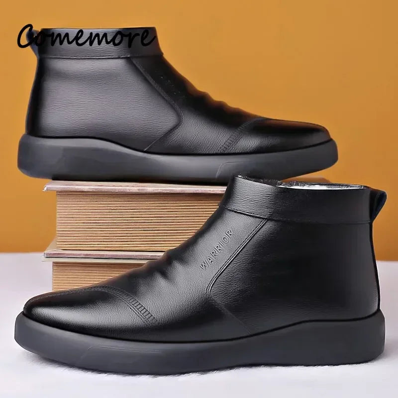 Chaussures pour hommes, nouveauté hivernale, chaussures en coton, bottes de neige décontractées imperméables en cuir épais et peluche pour hommes