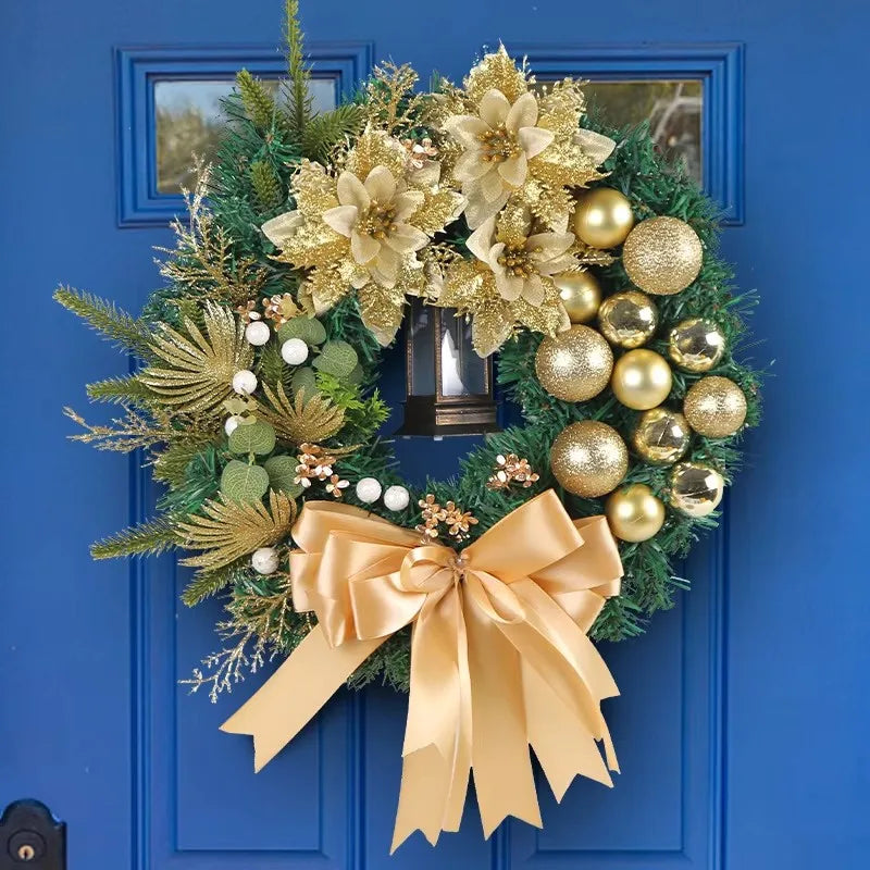 40cm Christmas Wreath With Lantern Front Door Garland With Large Bow Seasonal Ornament Christmas Decoration For Front Door Wall