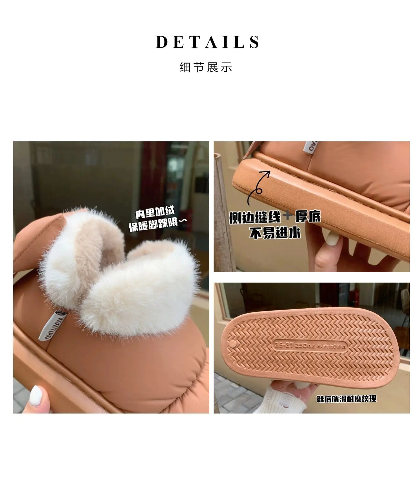 Bow Knot Short Ankle Snow Boots Women Winter Plush And Thick Insulation Waterproof PU Cotton Household Shoes Home Slipper Women