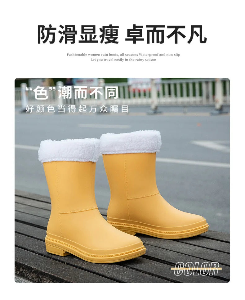 Rubber Women Rain Boots PVC Waterproof Women Shoes Non-Slip Women Water Shoes Outdoor Women Boots Zapatos Impermeable Mujer