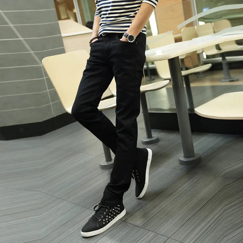 Pantalones vaqueros negros informales para hombre, primavera verano 2019, estilo coreano, a la moda, para estudiantes, que suavizan la silueta.