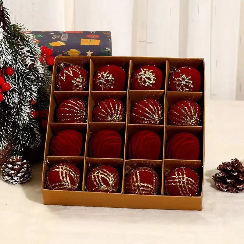 12/16 piezas de adornos navideños de bolas de color rojo vino de 6 cm, con efecto nevado, para árbol de Navidad, fiestas, Año Nuevo, esferas navideñas colgantes.