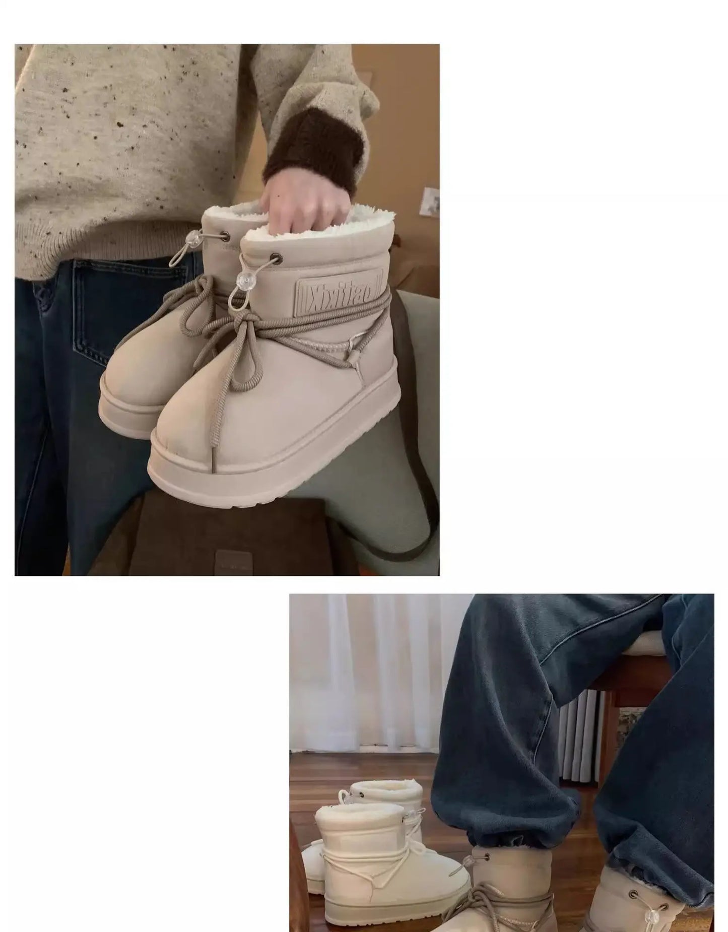 Women’s Snow Boot With Waterproof Lace Up Mid-Calf Outdoor Winter Deep Tread Rubber Sole