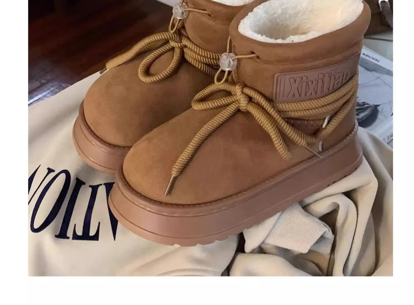 Women’s Snow Boot With Waterproof Lace Up Mid-Calf Outdoor Winter Deep Tread Rubber Sole