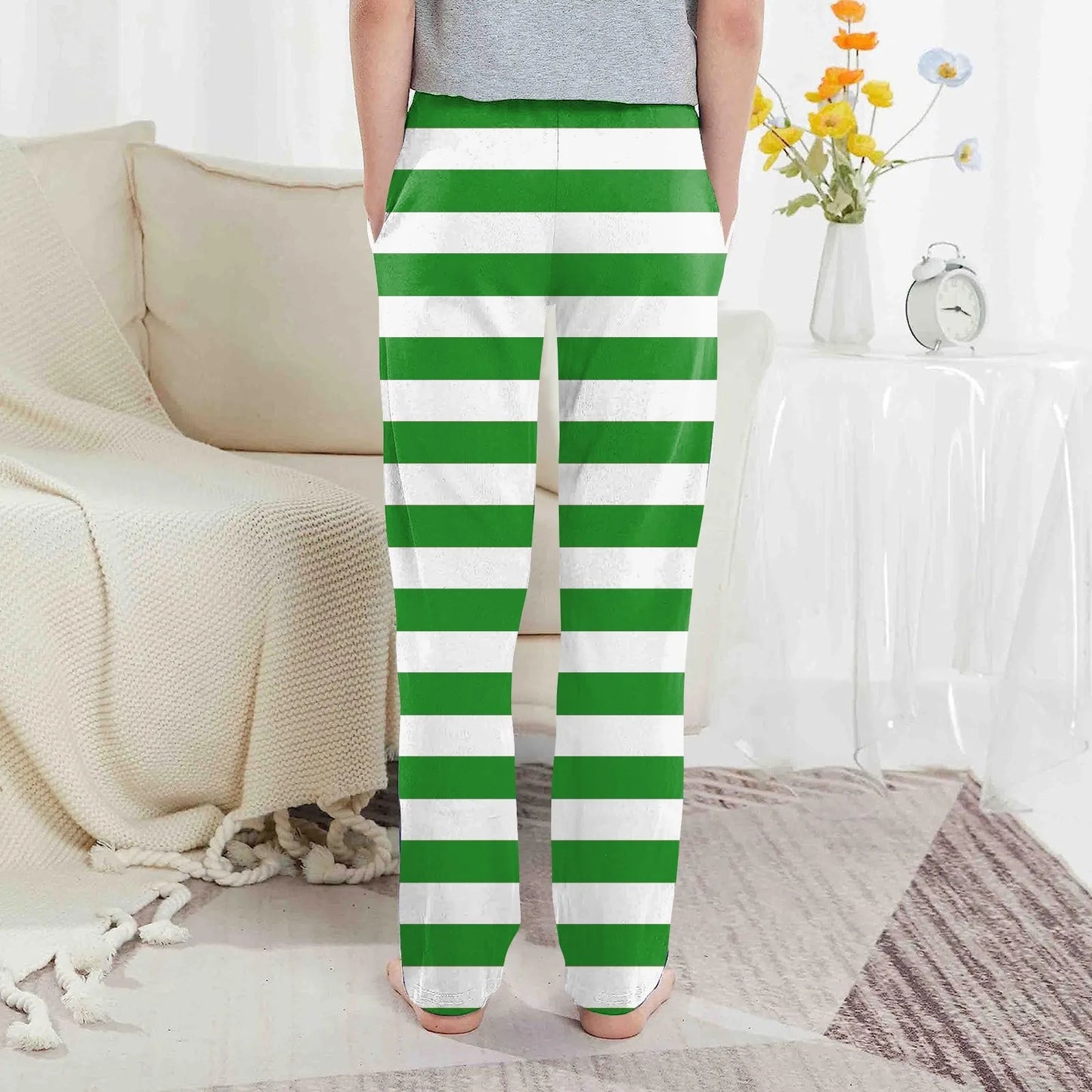 Pantalones de pijama con estampado de rayas elegantes para niños y niñas, pantalones de dormir casuales, sueltos y cómodos con bolsillos, pijamas para niños.
