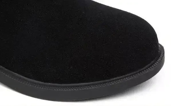 Nuevas botas de nieve cálidas y afelpadas para mujer, informales, planas, combinables, de algodón, a la moda, con cremallera lateral, zapatos de invierno, botas altas hasta el muslo, negras