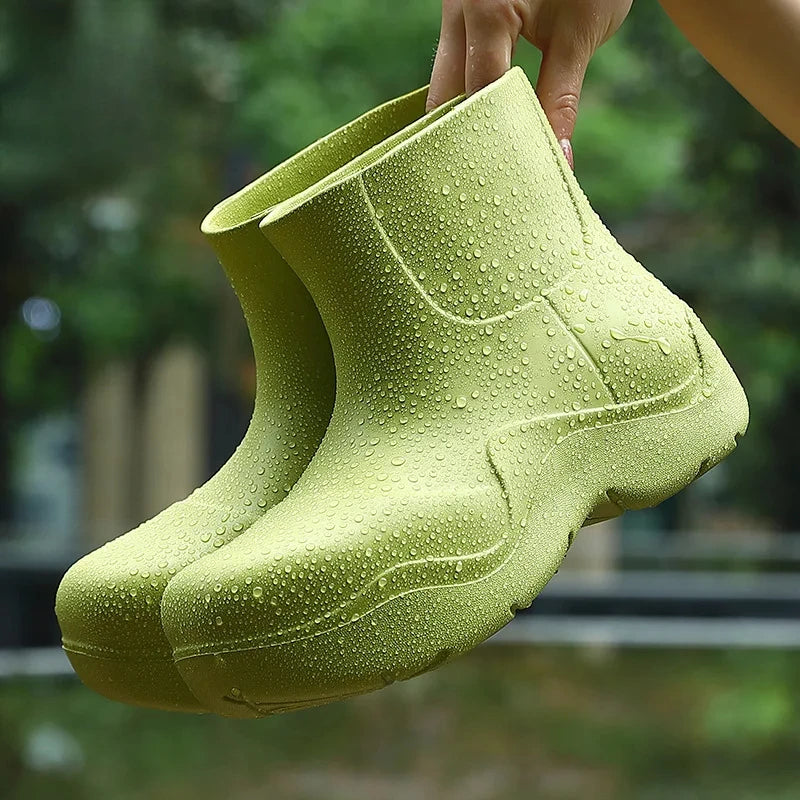 New Rubber Ladies Non-slip Waterproof Ankle Rainboots Shoes Thick Bottom Short Boot Galoshes Pink Women Rain Boots