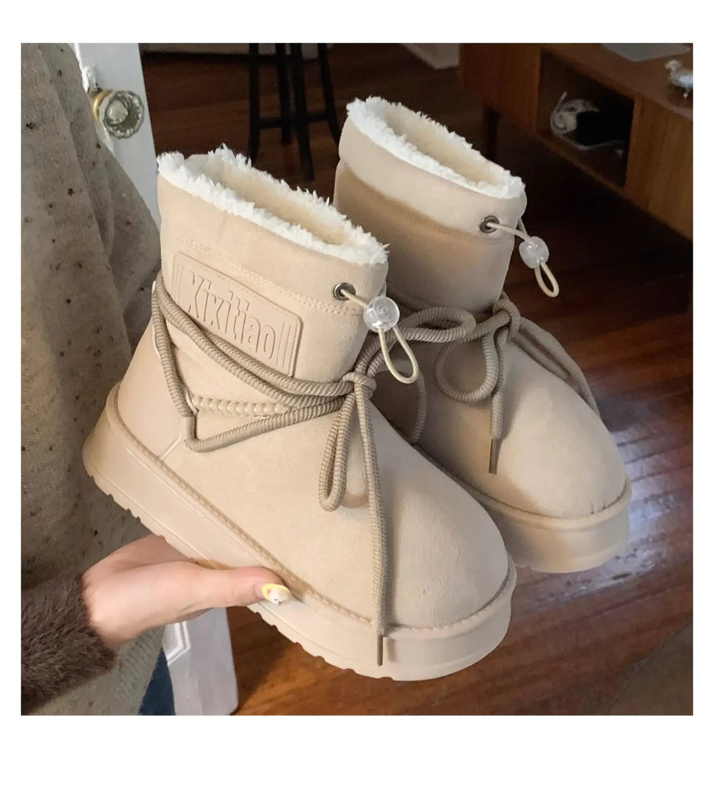 Women’s Snow Boot With Waterproof Lace Up Mid-Calf Outdoor Winter Deep Tread Rubber Sole