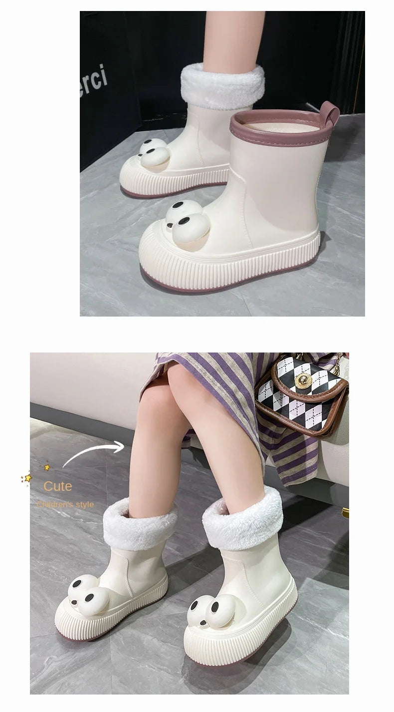 Botas de lluvia para mujer, impermeables, ligeras, con ojales grandes y asas fáciles de poner, resistentes al agua, de altura media.