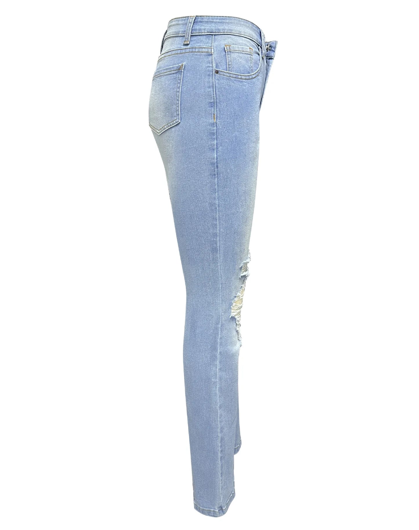 Pantalones vaqueros acampanados para mujer, estilo urbano, holgados, de cintura alta, con bolsillos, agujeros, hasta el tobillo, color liso, con cremallera, primavera 2024