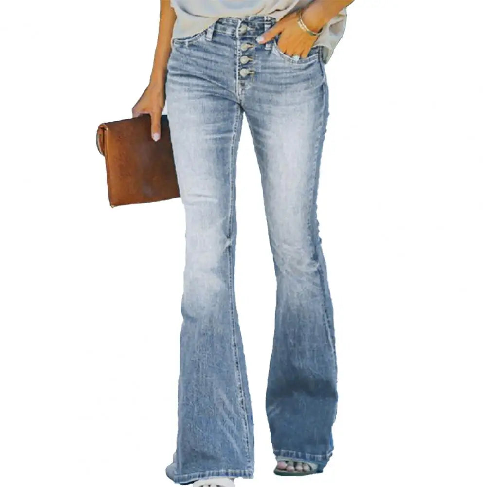 Pantalones vaqueros de cintura alta con dobladillo acampanado para mujer, con degradado de color a juego, pantalones acampanados, pantalones vaqueros ajustados.