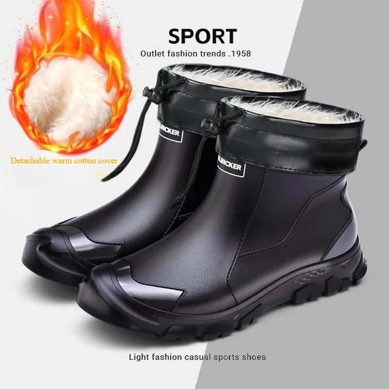 Botas de lluvia para hombre, ideales para primavera y otoño. Botas de goma resistentes e impermeables. Botas de lluvia de invierno con forro polar para hombre. Tallas grandes. Calzado de protección laboral.