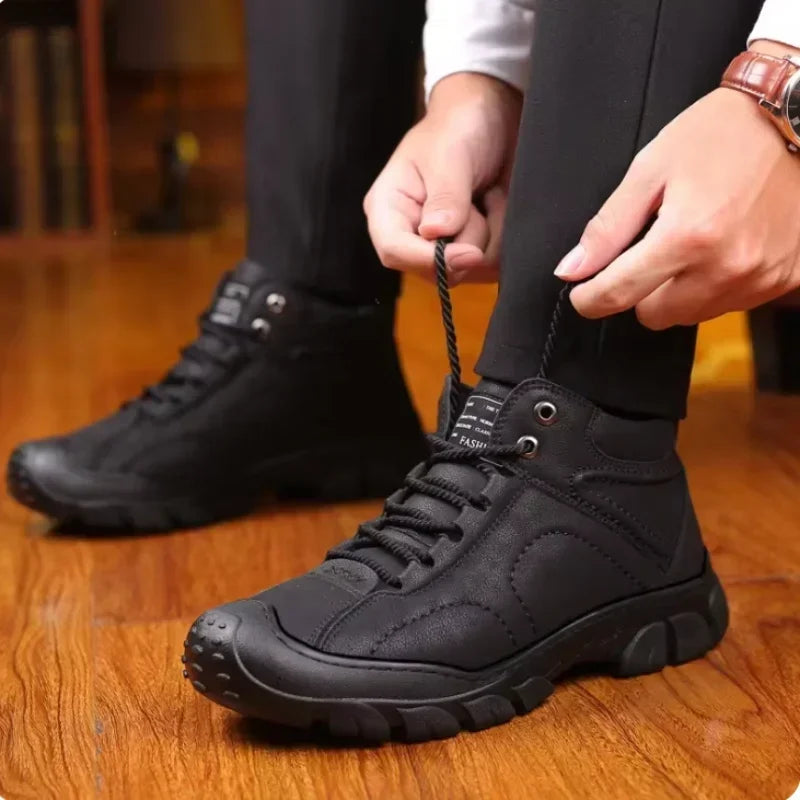 Botas de nieve para hombre, zapatos de algodón con cordones, botas de invierno para hombre, zapatos de cuero casuales de caña alta, zapatillas deportivas para hombre, nuevas botas