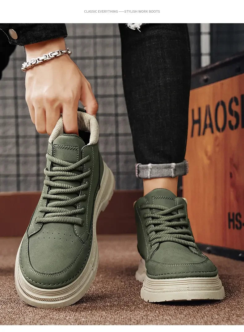 Botas vaqueras para hombre, versátiles, de caña alta, deportivas, informales, para entrenamiento, de moda para exteriores, resistentes al desgaste, para correr, botas de motociclista