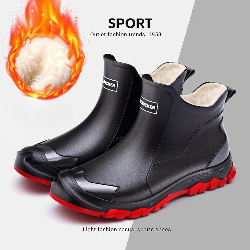 Botas de lluvia para hombre, ideales para primavera y otoño. Botas de goma resistentes e impermeables. Botas de lluvia de invierno con forro polar para hombre. Tallas grandes. Calzado de protección laboral.