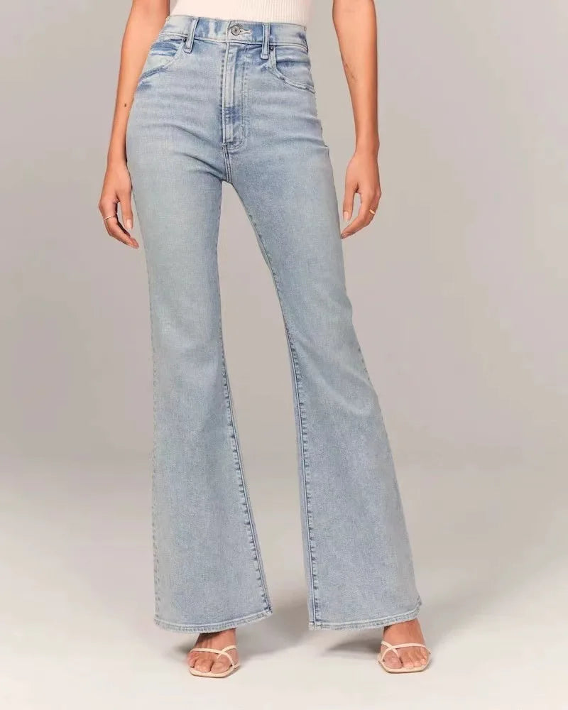 Pantalones vaqueros acampanados para mujer, de mezclilla, lavados, holgados, corte acampanado, bolsillos, estilo urbano, ligeramente elásticos, lisos, largos, primavera 2024