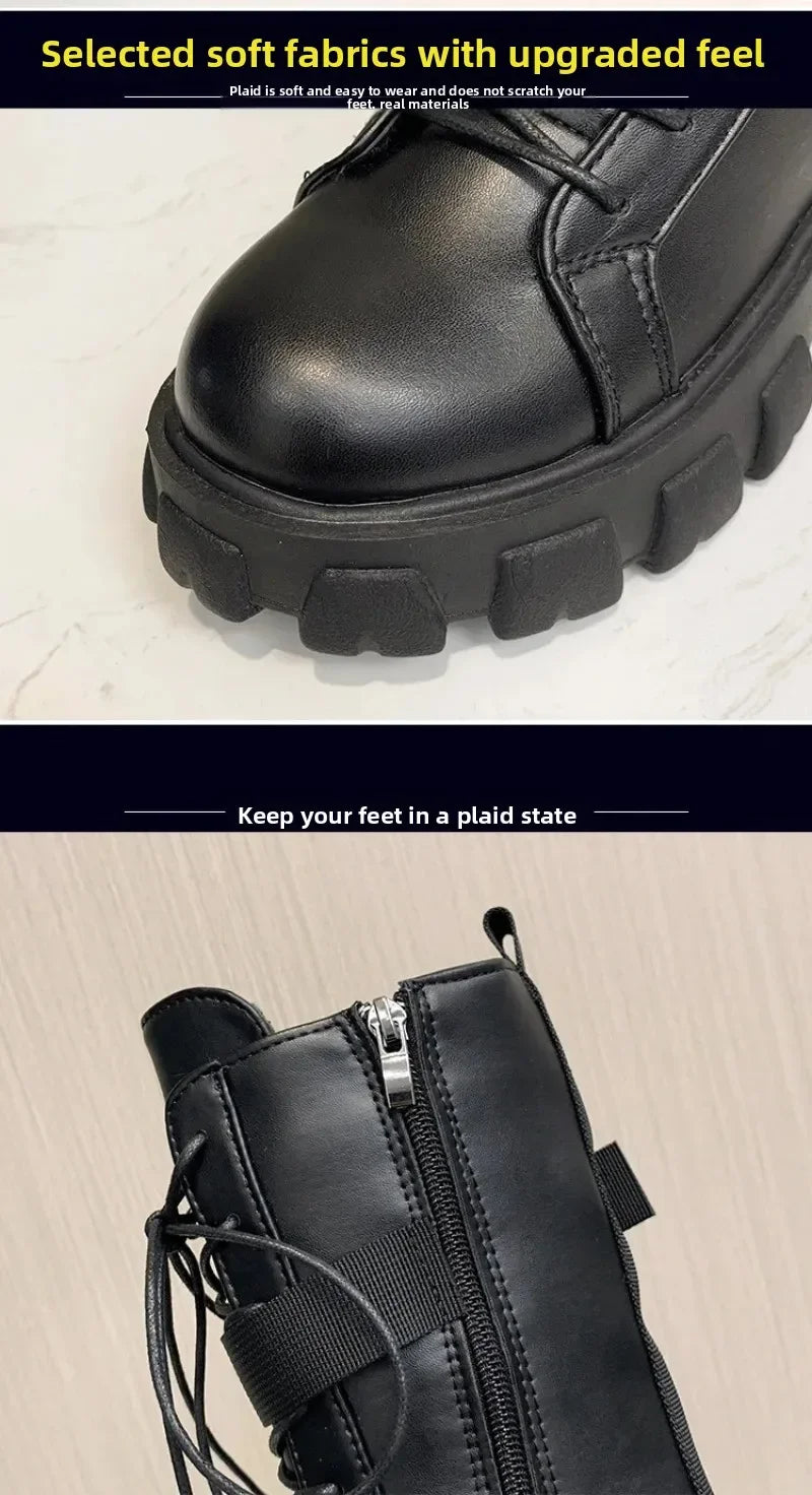 Women's Mid-Calf Boots High Quality Casual Leather Boots Fashion Motorcycle Booties Designer Belt Buckle Knight Boots for Women