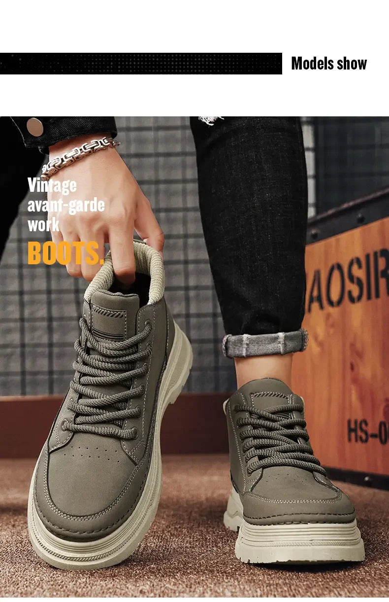 Botas vaqueras para hombre, versátiles, de caña alta, deportivas, informales, para entrenamiento, de moda para exteriores, resistentes al desgaste, para correr, botas de motociclista