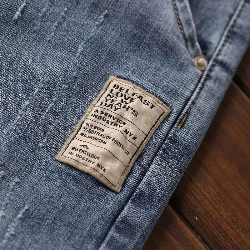 Jeans en denim de luxe pour hommes, style coréen, avec ceinture élastique et cordon de serrage, pour l'automne délavé, décontractés et extensibles