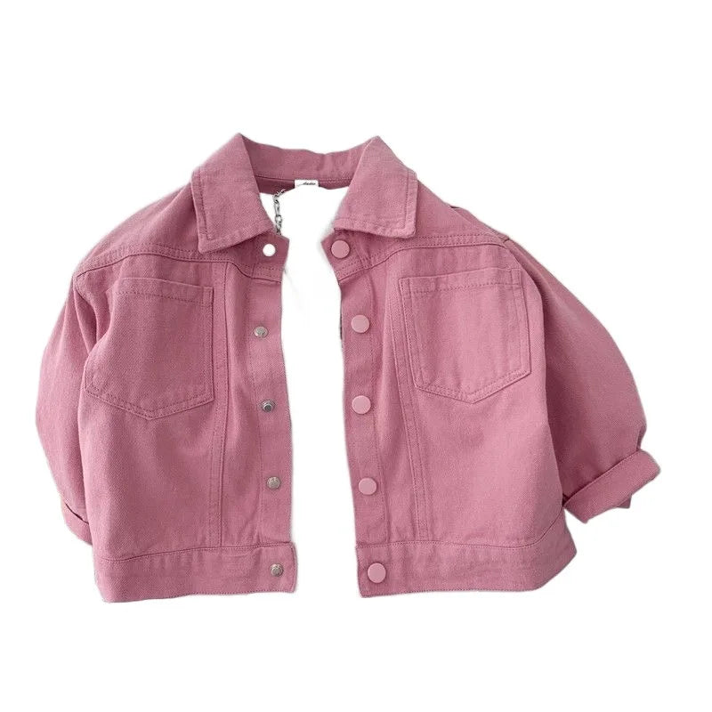 Boys Girls Denim cotton Jackets Pink Laple Tops Spring Autumn 2024 New Fashion Sweet Cute Coat Jacket Baby Girl Clothes 2-10Yrs