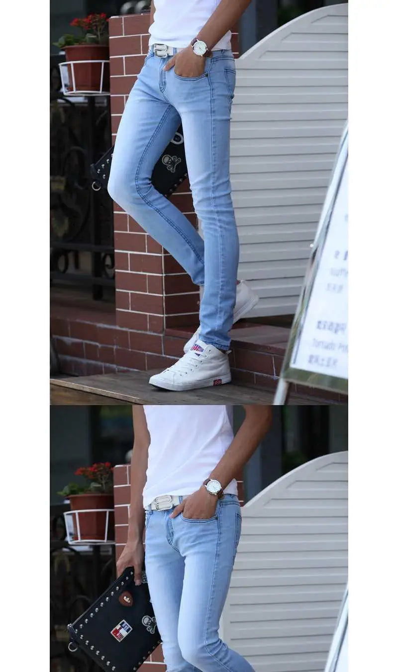Pantalones vaqueros ajustados de estilo coreano para hombre, de lujo, para la nieve, para jóvenes, para primavera y otoño, informales, de algodón
