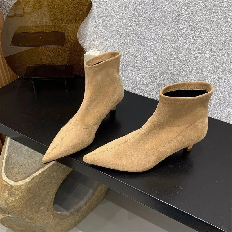 Shoes for Women High Quality Elegant Ankle Women's Boots Fashion Back Zipper Solid Office and Career Sexy Pointed Toe Boots