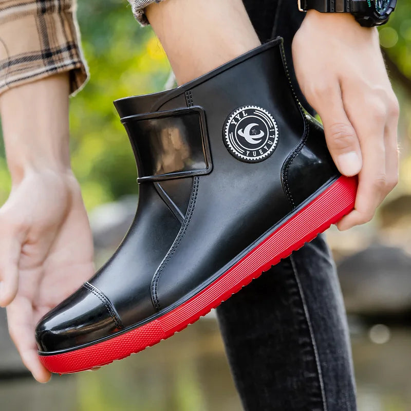 Bottes de pluie pour hommes, imperméables, antidérapantes, semelles en caoutchouc, chaussures de pluie d'extérieur pour la pêche et l'escalade
