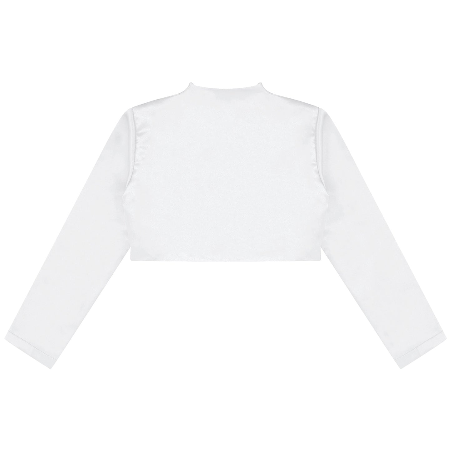 Kids Girls Satin Bolero Jackets Rhinestone Flower Elegant Cardigan Long Sleeve Open Front Shrug Cape Wedding Party Dress Outwear