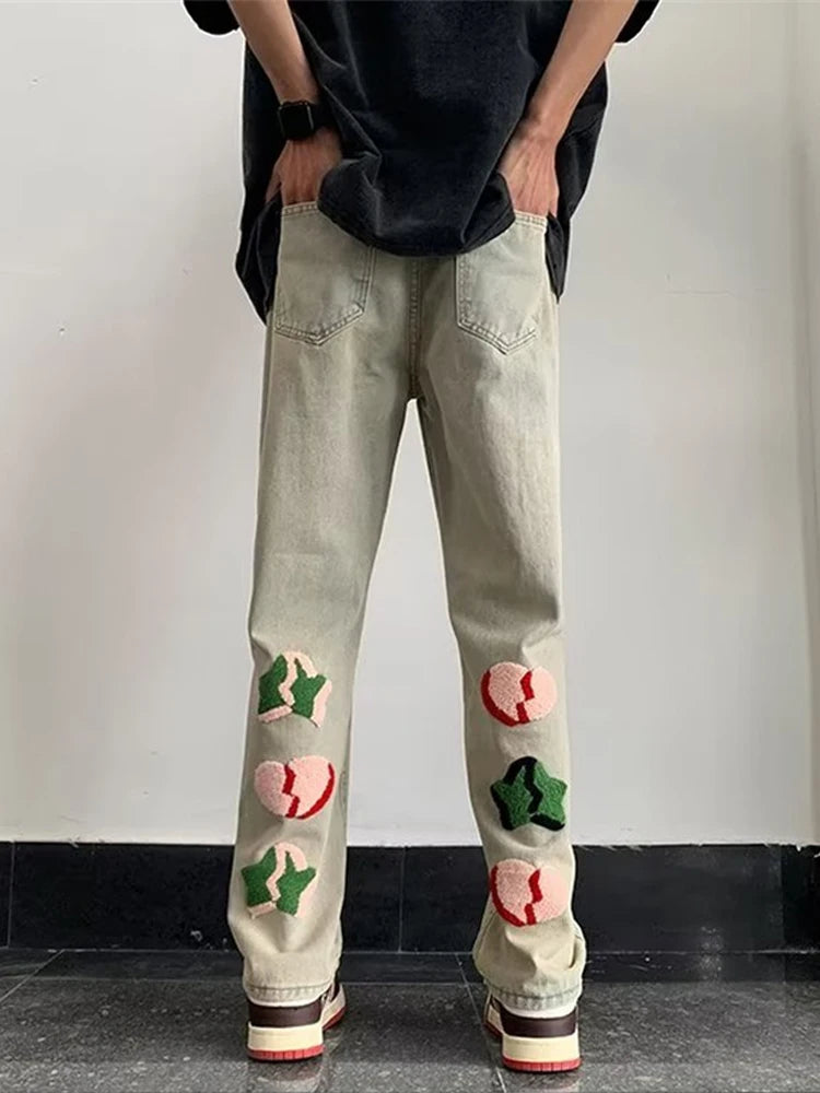 2025 New Goth Graffiti Embroidered Jeans Men High Street Harajuku Fashion Denim Trousers Hip Hop Y2K Vintage Jean pantalones