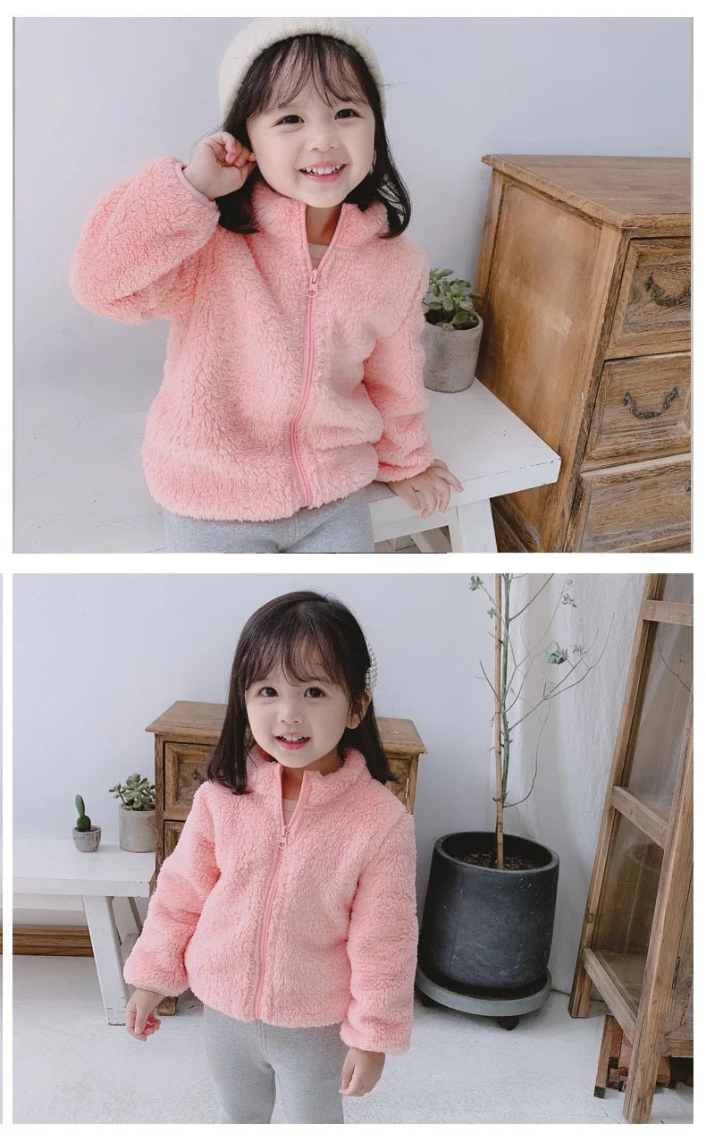 1pcs Boys Girls Autumn Coat Children Winter Thermal Fleece Jacket Kids Coats Double Sided Velvet Outerwear Baby Warm Clothes
