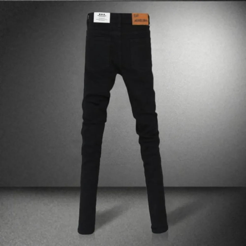 Pantalones vaqueros casuales con cremallera de diseñador para hombre, pantalones vaqueros de mezclilla, primavera y otoño 2024, nuevos pantalones de tubo elásticos negros ajustados de moda coreana para hombre