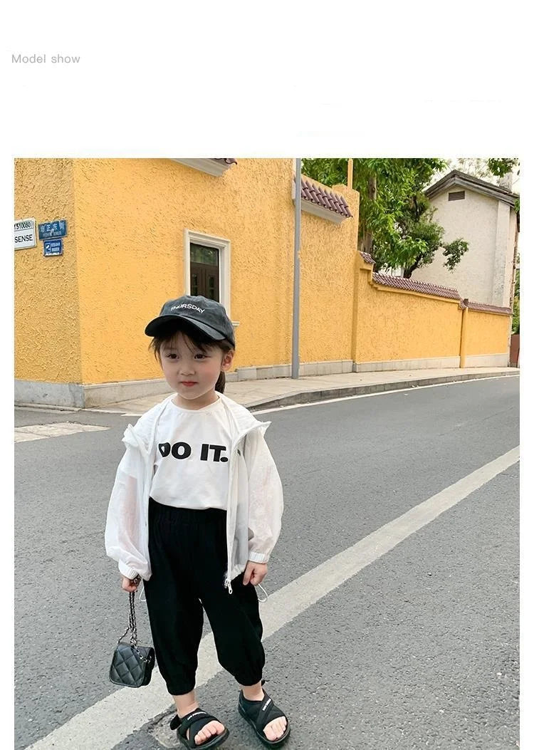 Summer Casual Lightweight Kids Sun Outfit Tops Baby Girls Loose Drawstring Hooded Zip Moon Coats Children Jackets 1-10 Years