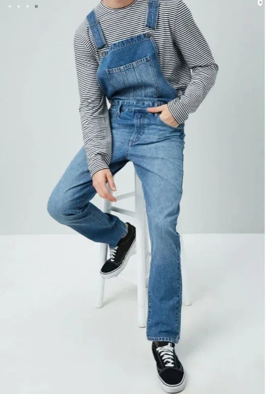 Men Street Denim Suspenders Pants 2025 Straight Long Jeans Male Splicing Pockets Denim Trousers Vintage Washed Overalls Jumpsuit