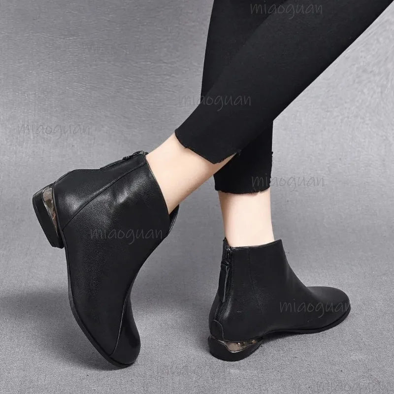 Ankle Boots Ladies England Ladies Autumn Winter Short Boats Women Casual Daily Comfort Pu Leather Low Heel Casual Women's Shoes
