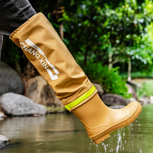 Botas de lluvia para hombre, botas de lluvia hasta la rodilla, impermeables, para pesca, de goma, tipo galocha, de caña larga.