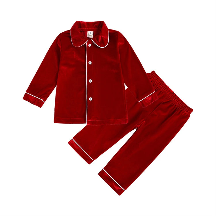 Christmas Baby Boy Girl Red Pajamas Sets For New Year Velvet Kids Family Match Pyjamas Bathrobe Outfits Children Pjs Homewear