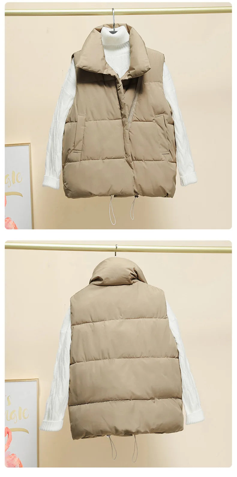 Women Vest Parkas Sleeveless Solid Jackets Zipper Splice Thick Vests Pockets Stand Collar Coats Warm Elegant Lady Parka