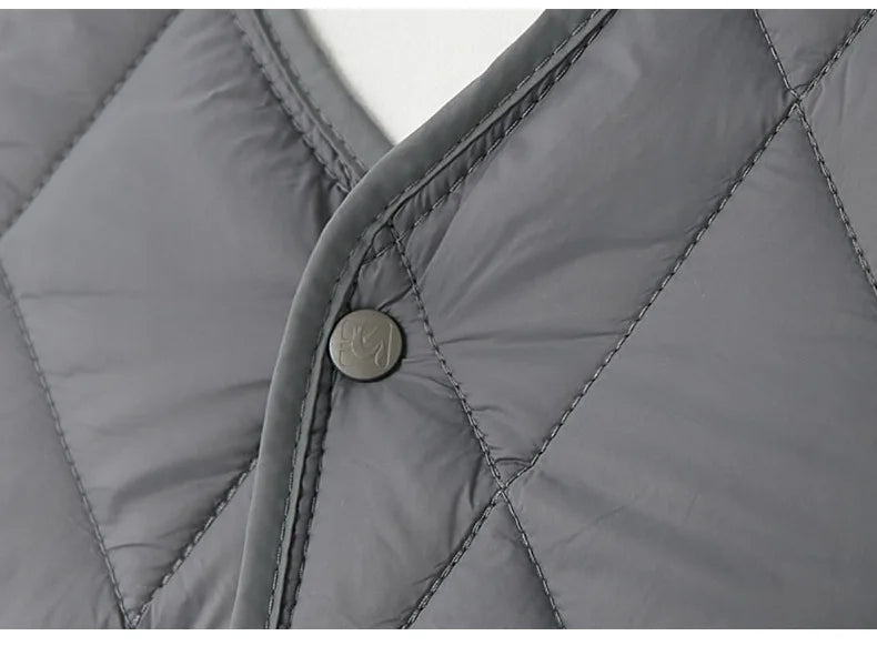 Men's Winter New Lightweight Single-breasted Padded Jacket with Pockets, Young Man Solid Color Argyle Casual Warm Padded Jacket