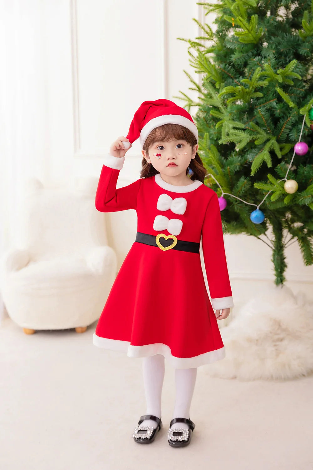 Vestido rojo navideño con capucha para niñas, ideal para el jardín de infancia, la escuela o cualquier ocasión. Disfraz cómodo para fiestas navideñas.