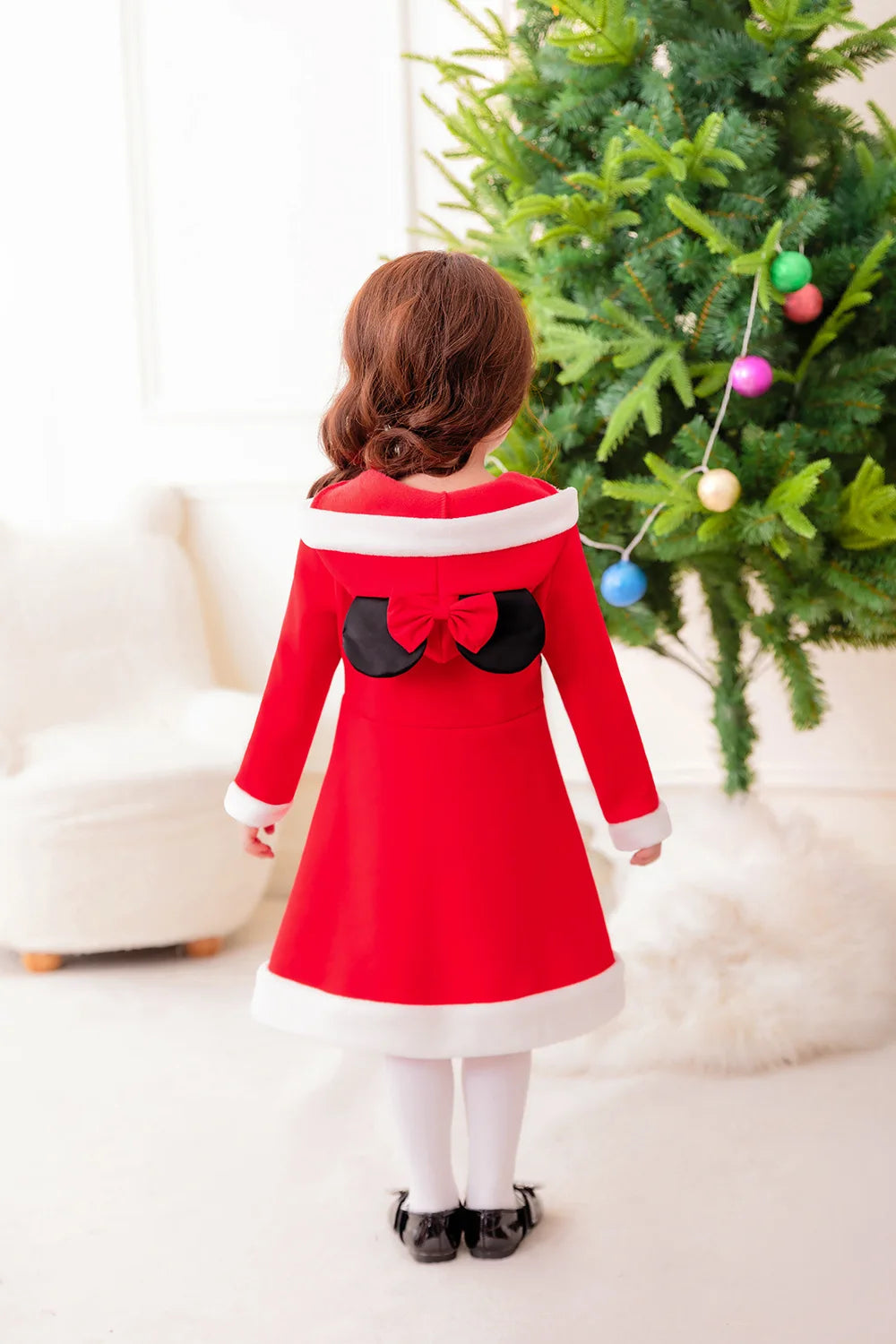 Vestido rojo navideño con capucha para niñas, ideal para el jardín de infancia, la escuela o cualquier ocasión. Disfraz cómodo para fiestas navideñas.