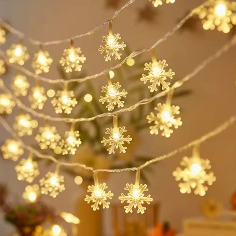 Guirnalda de luces navideñas de 1 a 10 metros con forma de copos de nieve, estrellas y lunas, ideal para fiestas navideñas, decoración del árbol, jardín y hogar.