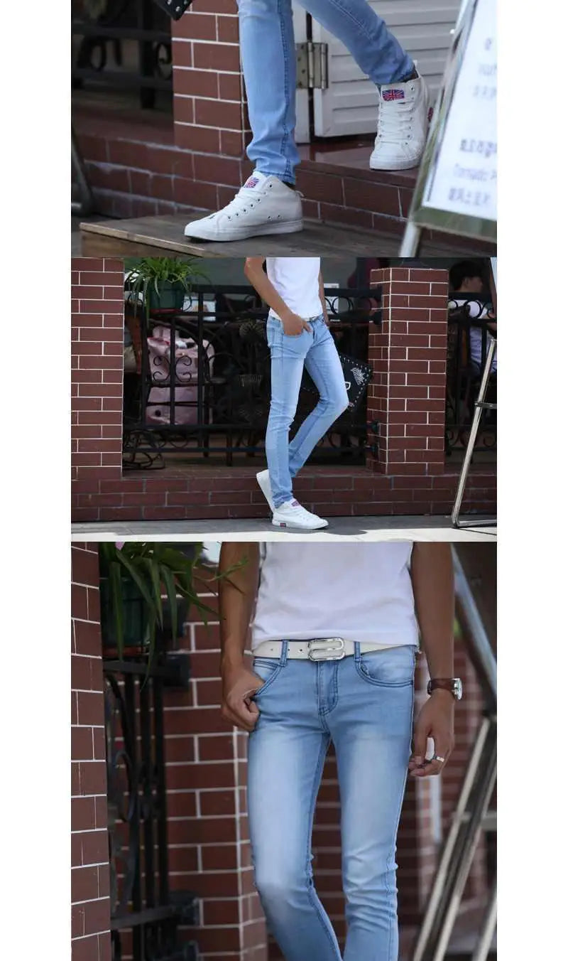 Pantalones vaqueros ajustados de estilo coreano para hombre, de lujo, para la nieve, para jóvenes, para primavera y otoño, informales, de algodón
